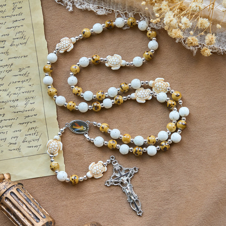 Christianartworkshop Divine Care Turtle with Warm Yellow Beads and Our Lord's Mercy Animal Rosary - image 4