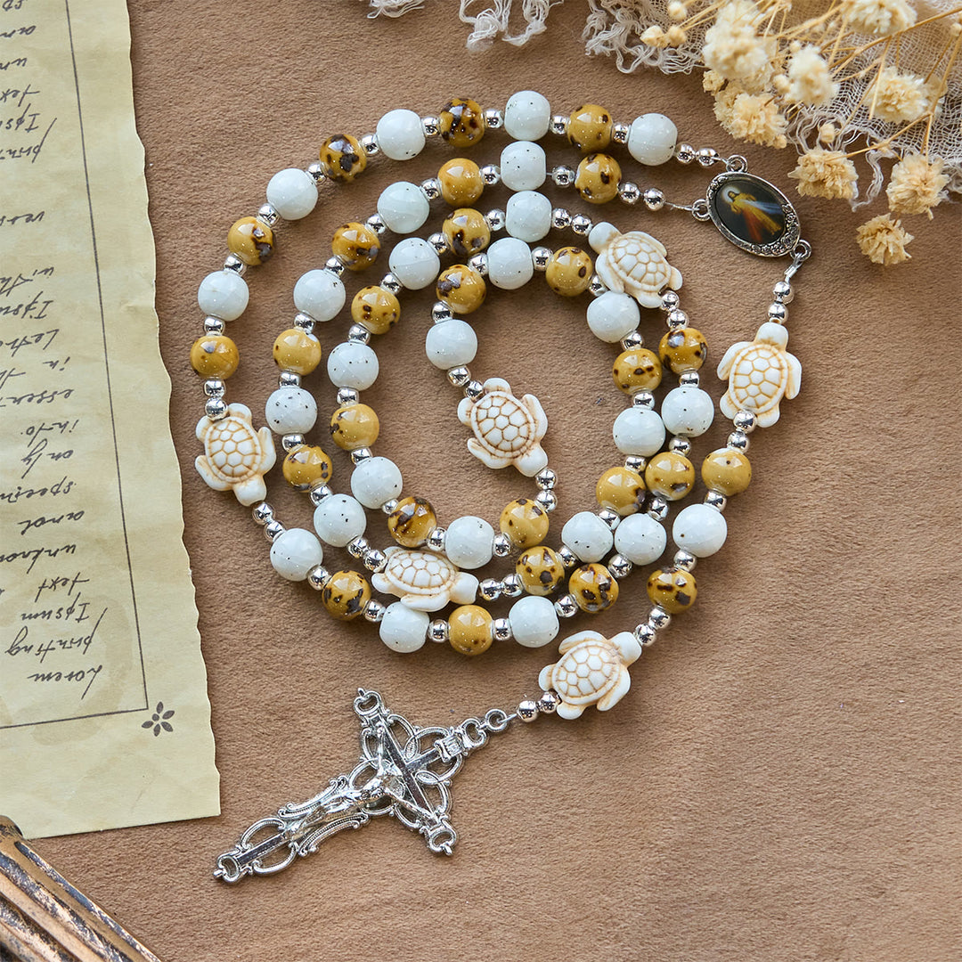 Christianartworkshop Divine Care Turtle with Warm Yellow Beads and Our Lord's Mercy Animal Rosary - image 5