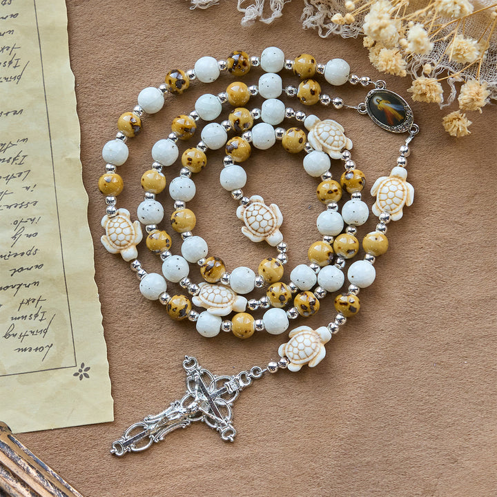 Christianartworkshop Divine Care Turtle with Warm Yellow Beads and Our Lord's Mercy Animal Rosary - image 5
