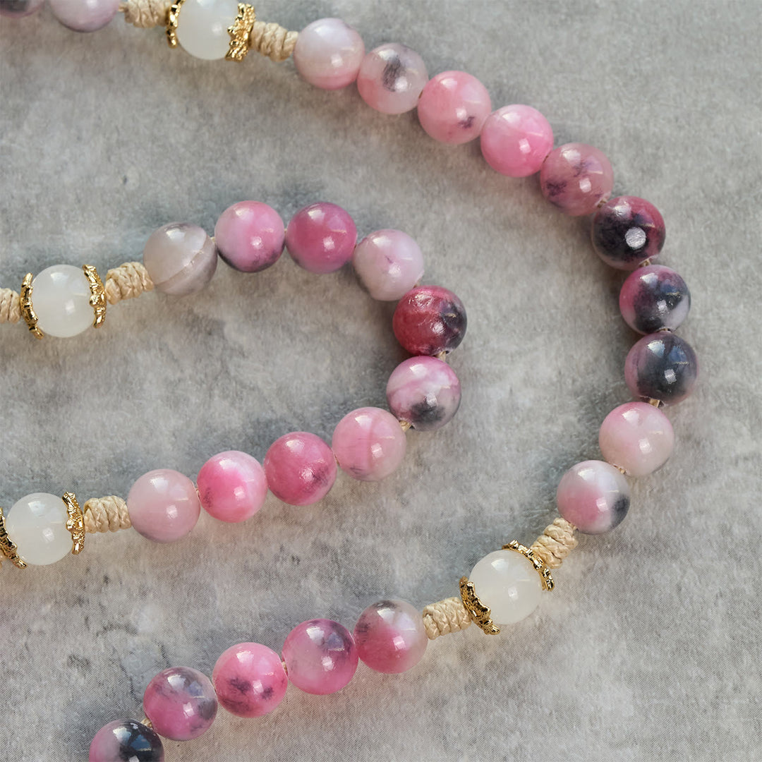 Christianartworkshop Elegant Persian Pink and Black Jade Beads Rosary with Our Lady's Blessing - image 6