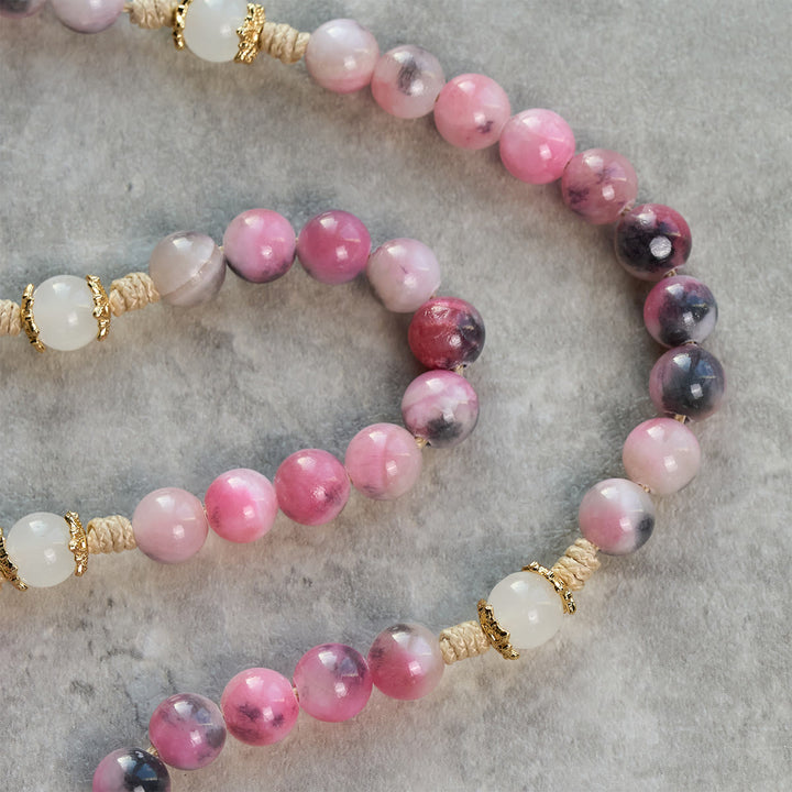 Christianartworkshop Elegant Persian Pink and Black Jade Beads Rosary with Our Lady's Blessing - image 6