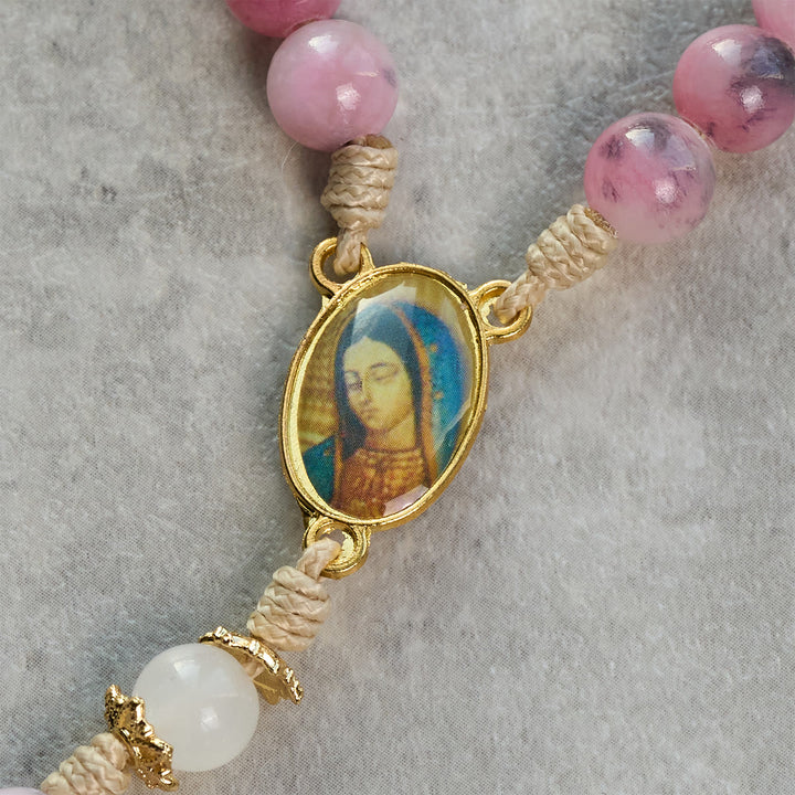 Christianartworkshop Elegant Persian Pink and Black Jade Beads Rosary with Our Lady's Blessing - image 7