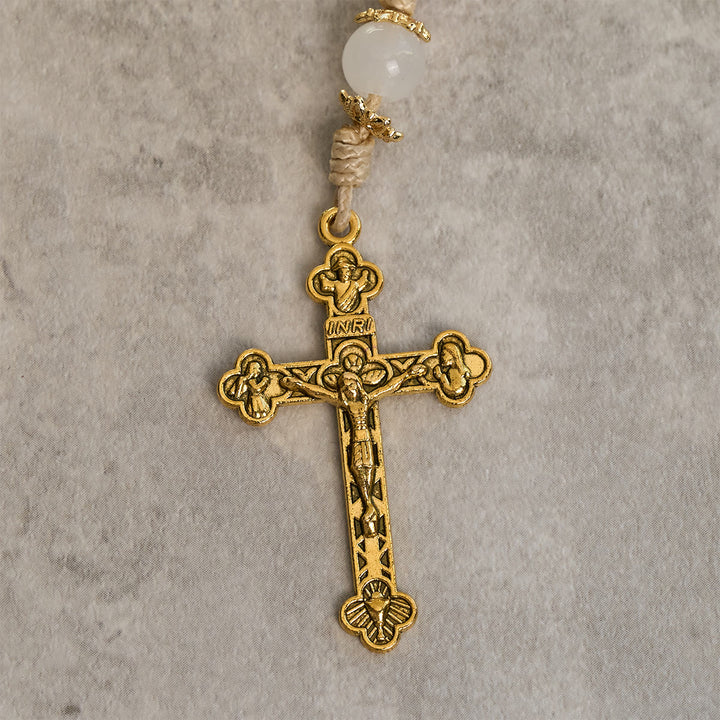 Christianartworkshop Elegant Persian Pink and Black Jade Beads Rosary with Our Lady's Blessing - image 8