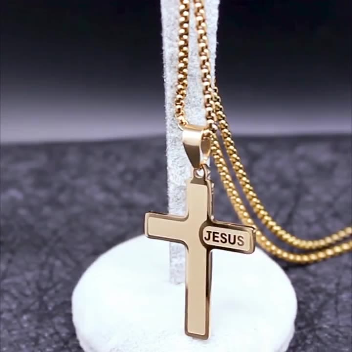 Christianartworkshop Minimalist Cross Necklace with "JESUS" Detail: Understated Expression of Faith - Gold - image 0