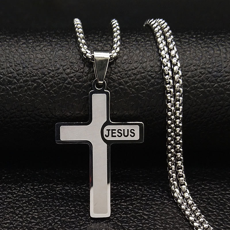 Christianartworkshop Minimalist Cross Necklace with "JESUS" Detail: Understated Expression of Faith - Silver - image 3