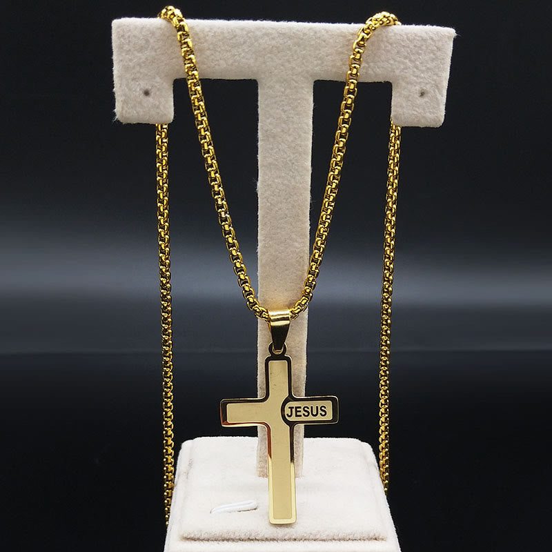 Christianartworkshop Minimalist Cross Necklace with "JESUS" Detail: Understated Expression of Faith - image 1