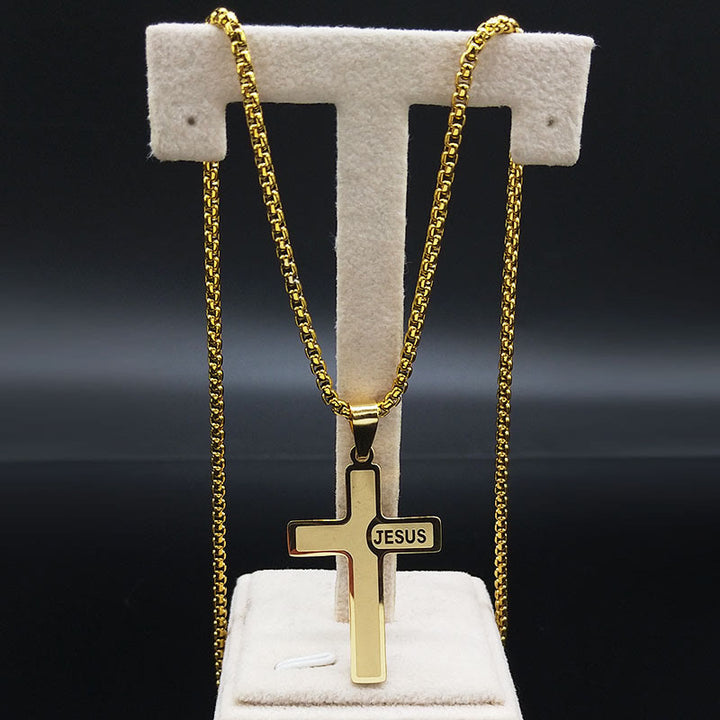 Christianartworkshop Minimalist Cross Necklace with "JESUS" Detail: Understated Expression of Faith - image 1