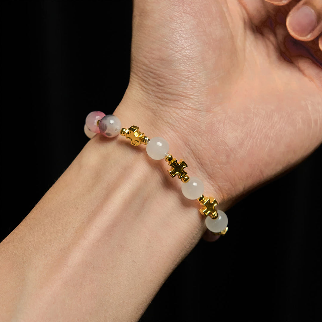 Christianartworkshop Graceful 8mm Persian Pink & Black Jade Beads Bracelet with Ancient Cross - image 1