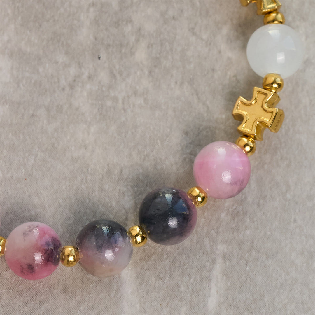 Christianartworkshop Graceful 8mm Persian Pink & Black Jade Beads Bracelet with Ancient Cross - image 4