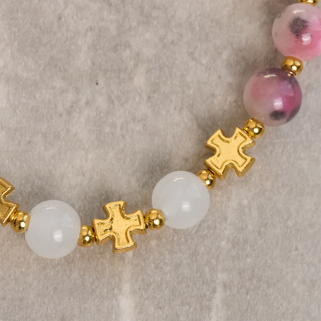 Christianartworkshop Graceful 8mm Persian Pink & Black Jade Beads Bracelet with Ancient Cross - image 5