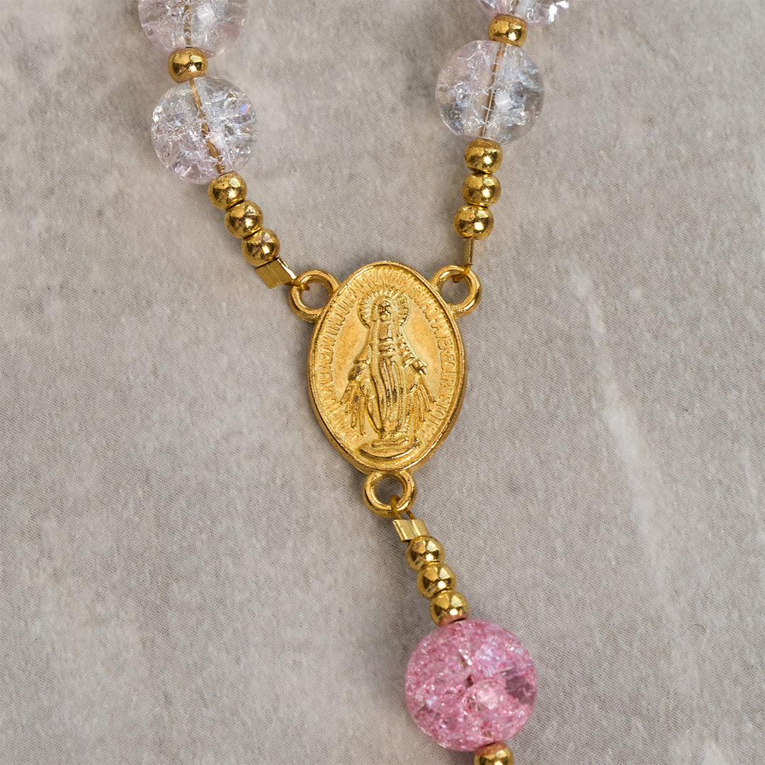 Christianartworkshop Rainbow Light 8mm Crackle Glass Beads Rosary with Our Lady & Cross - image 6