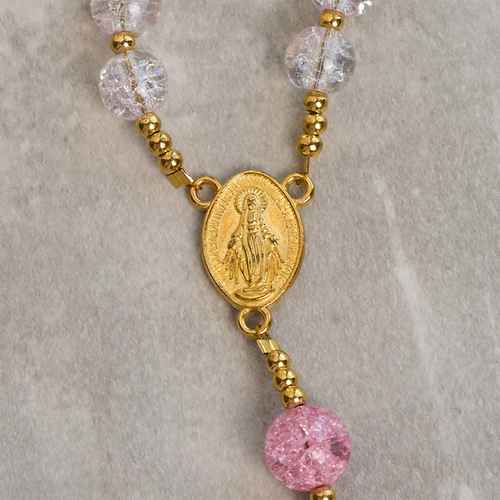 Christianartworkshop Rainbow Light 8mm Crackle Glass Beads Rosary with Our Lady & Cross - image 6