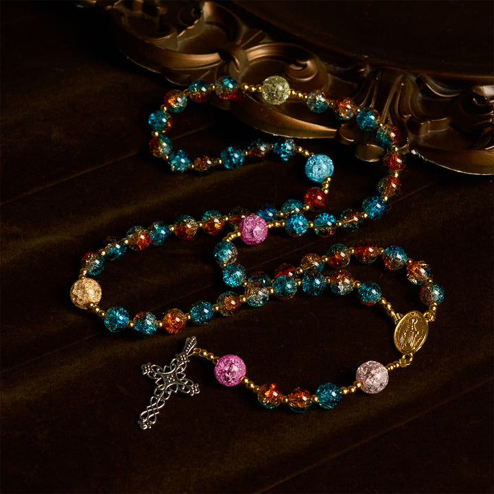 Christianartworkshop Divine Harmony Radiance Blue-Red Crackle Beads Rosary with Cross of Faith - image 2