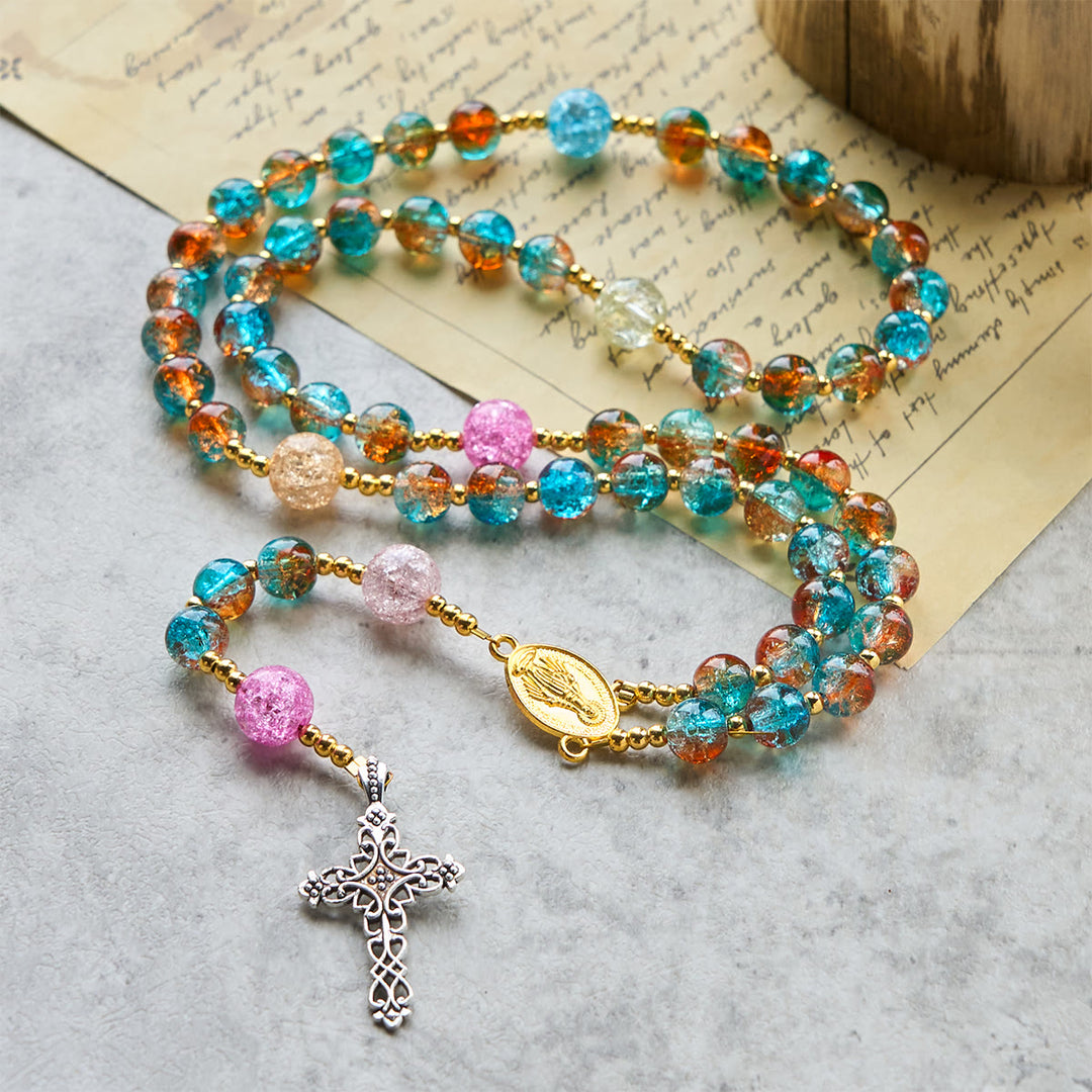 Christianartworkshop Divine Harmony Radiance Blue-Red Crackle Beads Rosary with Cross of Faith - image 3