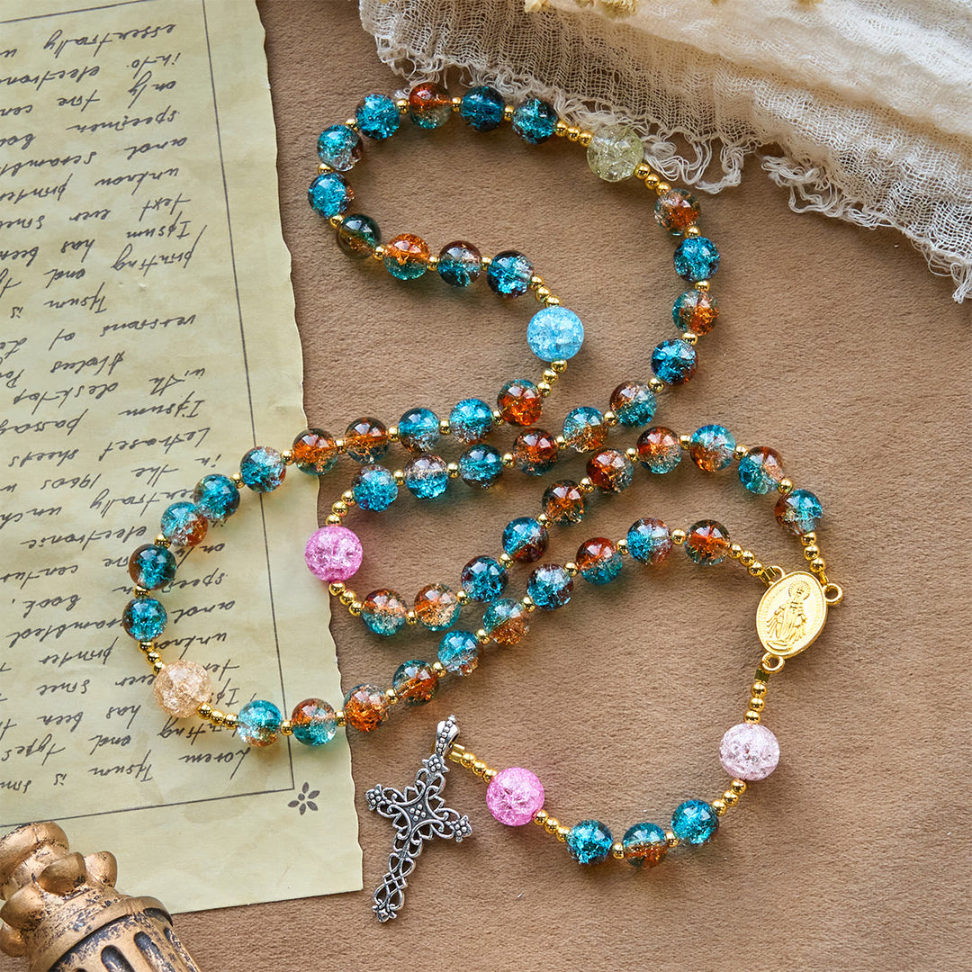 Christianartworkshop Divine Harmony Radiance Blue-Red Crackle Beads Rosary with Cross of Faith - image 4