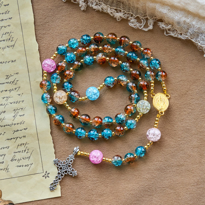 Christianartworkshop Divine Harmony Radiance Blue-Red Crackle Beads Rosary with Cross of Faith - image 5