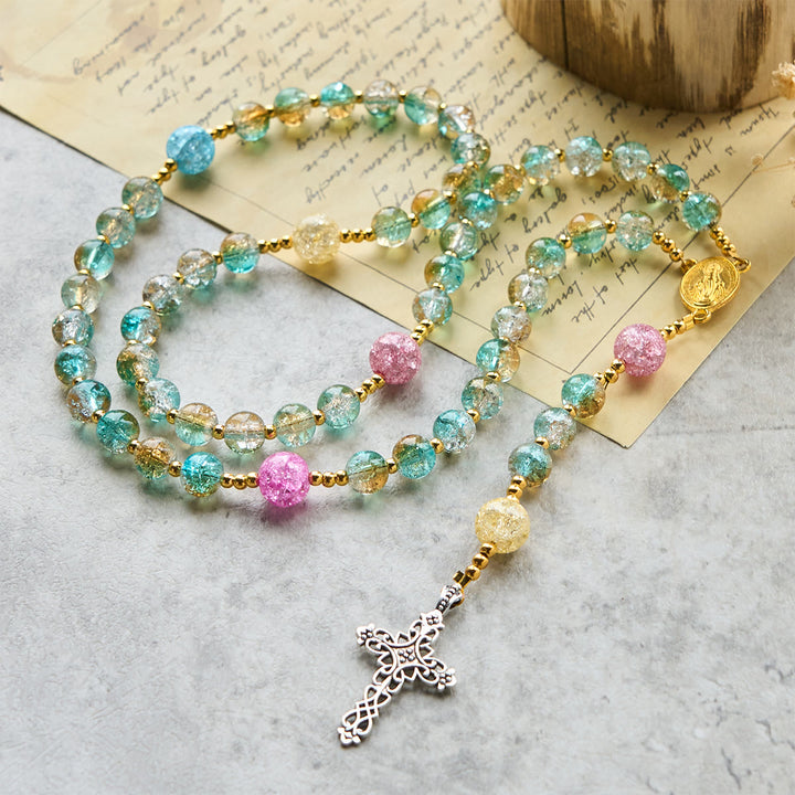Christianartworkshop Glittering 8mm Ocean-Inspired Crackle Glass Rosary with Our Lady Medal - Crackle Glass - image 0