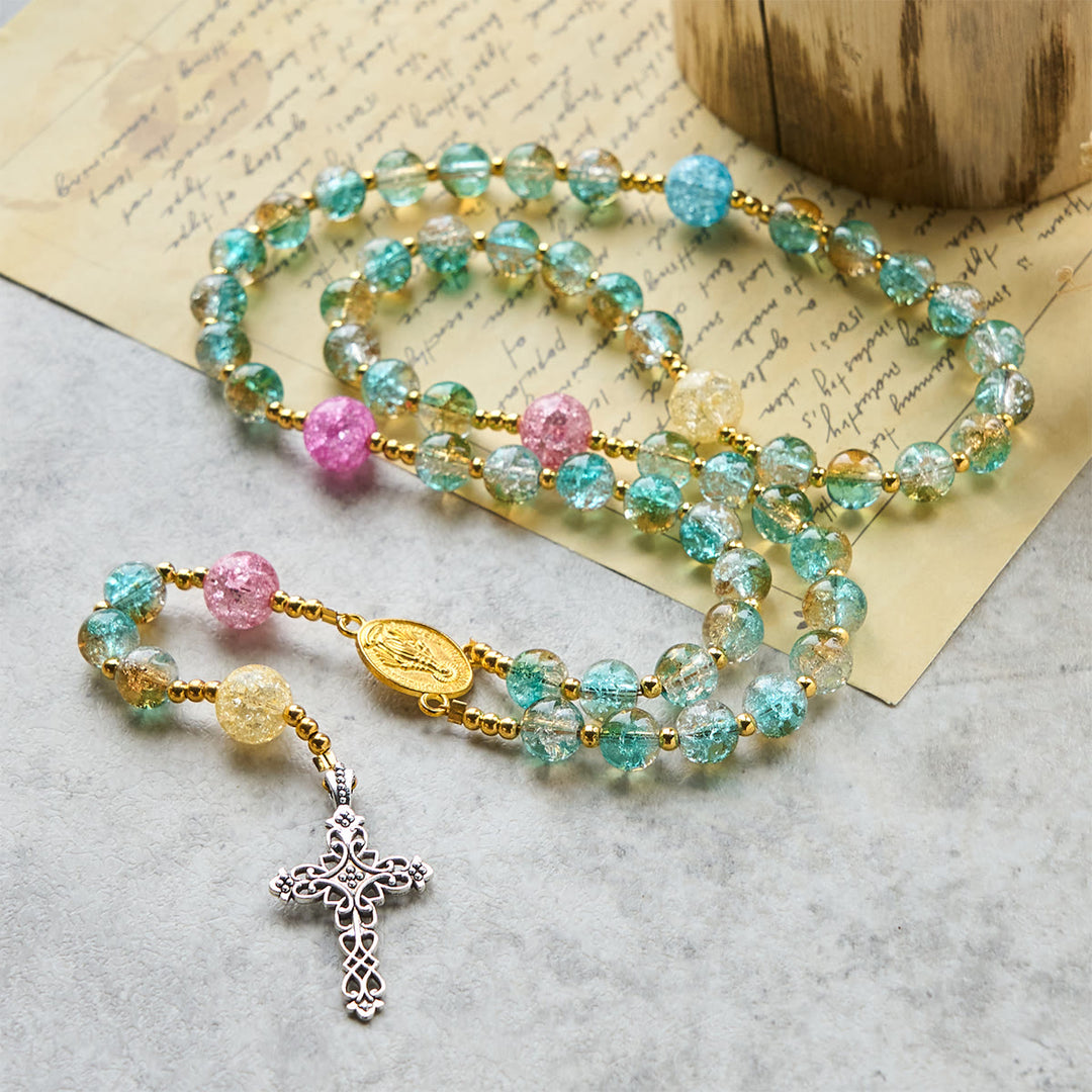 Christianartworkshop Glittering 8mm Ocean-Inspired Crackle Glass Rosary with Our Lady Medal - image 3