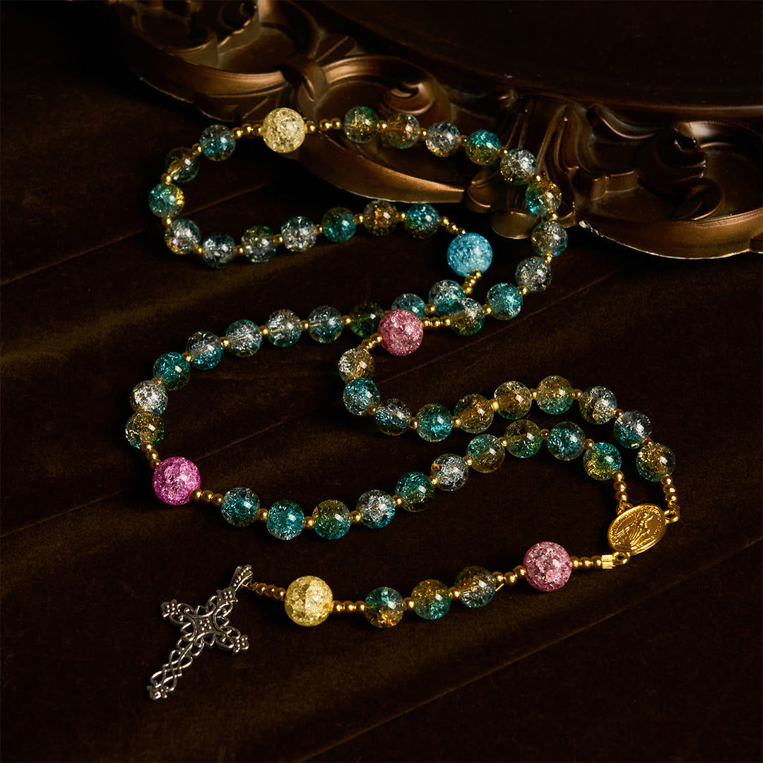Christianartworkshop Glittering 8mm Ocean-Inspired Crackle Glass Rosary with Our Lady Medal - image 2