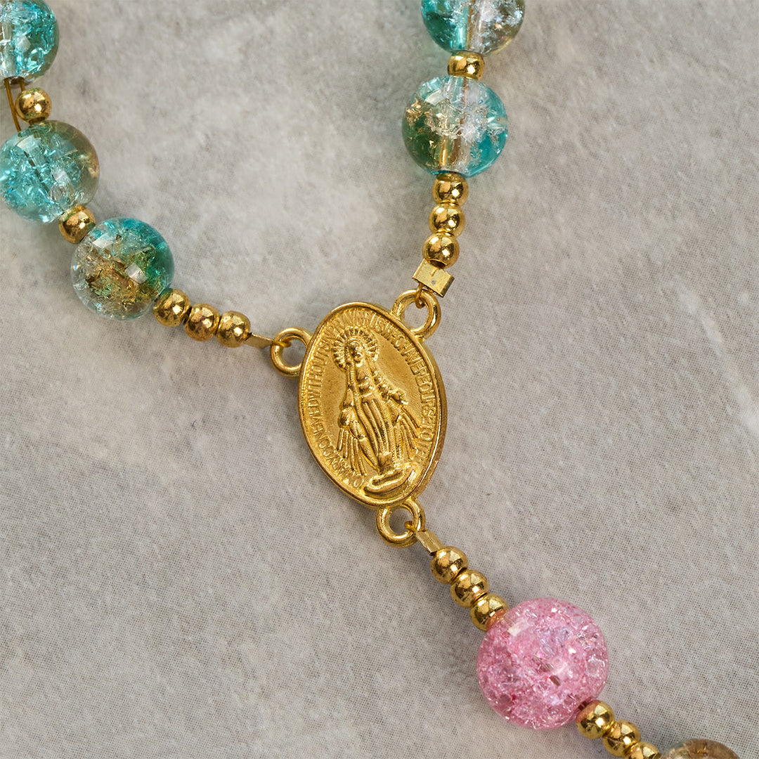 Christianartworkshop Glittering 8mm Ocean-Inspired Crackle Glass Rosary with Our Lady Medal - image 7