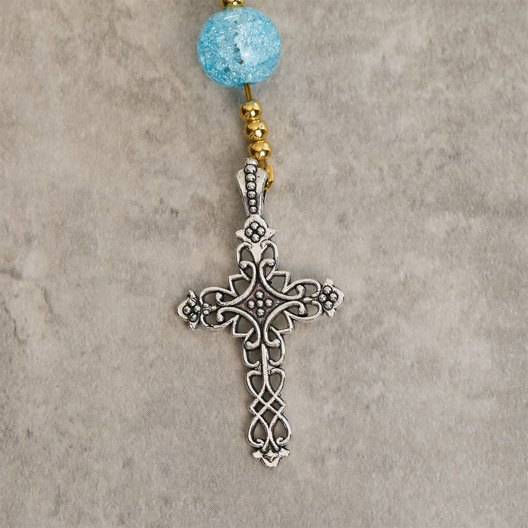 Christianartworkshop Our Lady's Mercy with Sparkling Pink-Blue Crackle Glass Rosary - image 7
