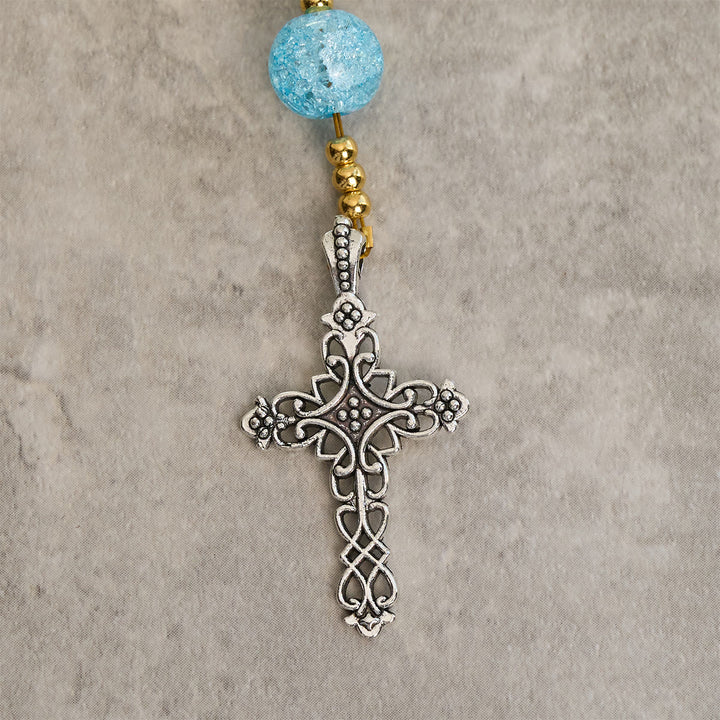 Christianartworkshop Our Lady's Mercy with Sparkling Pink-Blue Crackle Glass Rosary - image 7