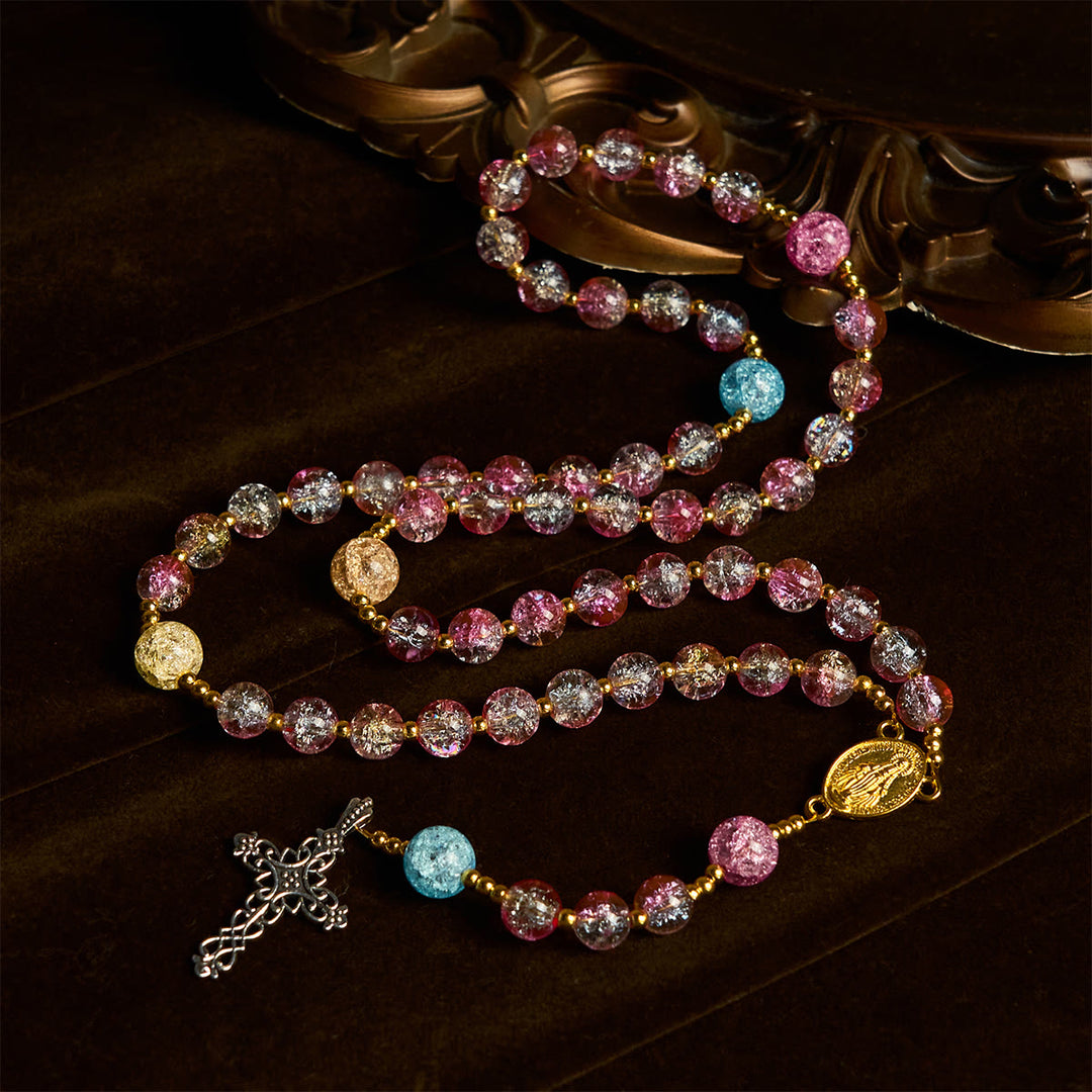 Christianartworkshop Our Lady's Mercy with Sparkling Pink-Blue Crackle Glass Rosary - image 4