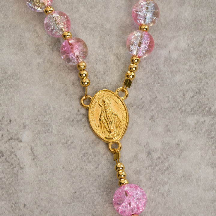 Christianartworkshop Our Lady's Mercy with Sparkling Pink-Blue Crackle Glass Rosary - image 6