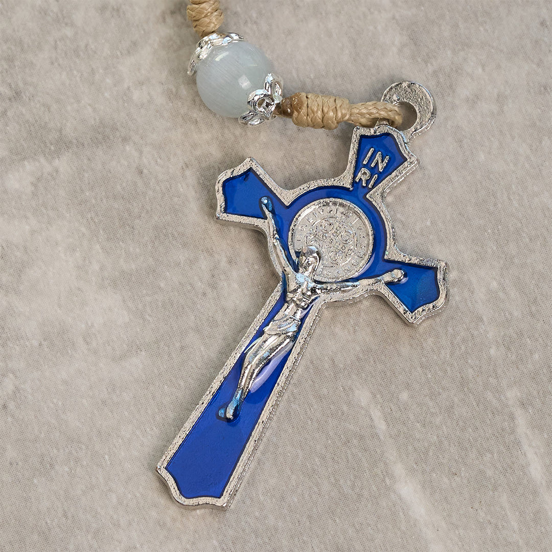 Christianartworkshop Portable Blue Jade Prayer Rosary Keychain of Enamel Cross of Light - image 4
