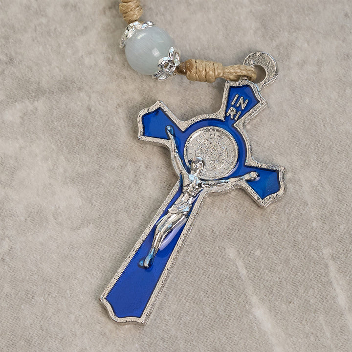 Christianartworkshop Portable Blue Jade Prayer Rosary Keychain of Enamel Cross of Light - image 4