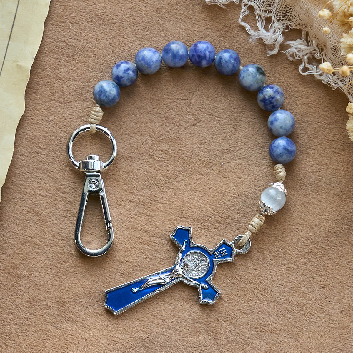 アクセサリー 203izu Christianartworkshop Portable Blue Jade Prayer Rosary Keychain