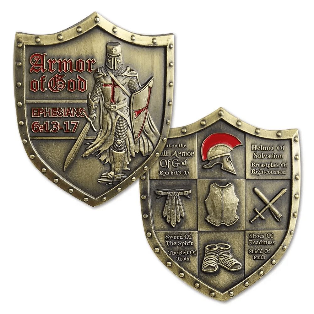 Christianartworkshop Classic Style Armor of God Shield Challenge Coin with Ephesians 6:13–17 - Armor of God - image 0