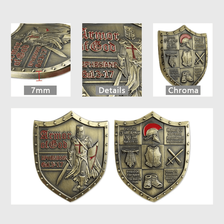 Christianartworkshop Classic Style Armor of God Shield Challenge Coin with Ephesians 6:13–17 - image 5