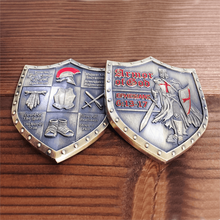 Christianartworkshop Classic Style Armor of God Shield Challenge Coin with Ephesians 6:13–17 - image 1
