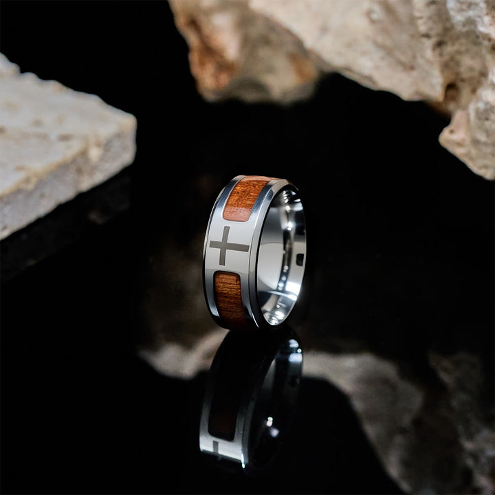 Christianartworkshop Modern Sleek Cross Ring with Wooden Detail: Faith Rooted in Nature - image 2
