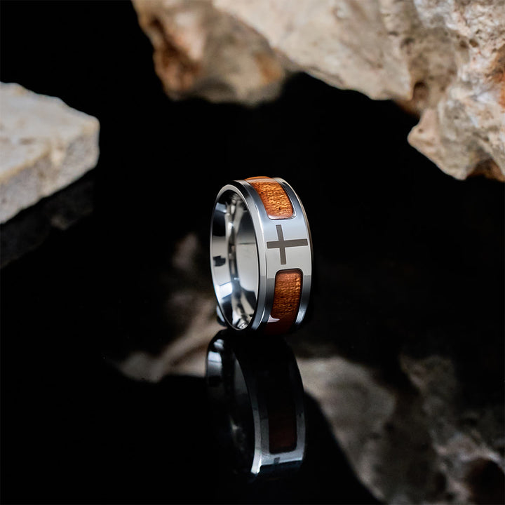 Christianartworkshop Modern Sleek Cross Ring with Wooden Detail: Faith Rooted in Nature - image 3