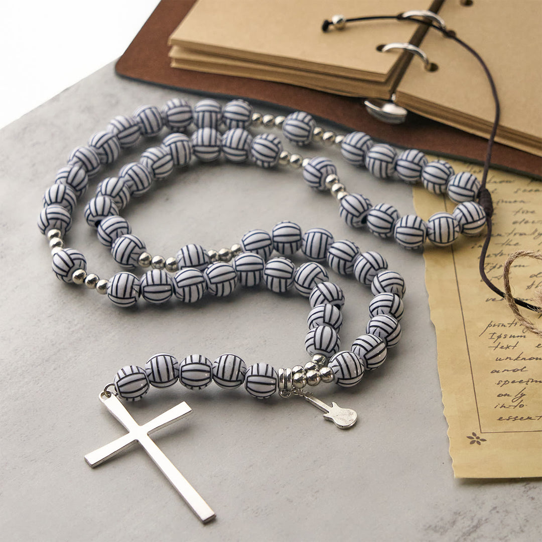 Christianartworkshop Victory in Christ Volleyball Prayer Rosary with Guitar Charm: A Melody of Prayer - Volleyball Prayer Rosary - image 0