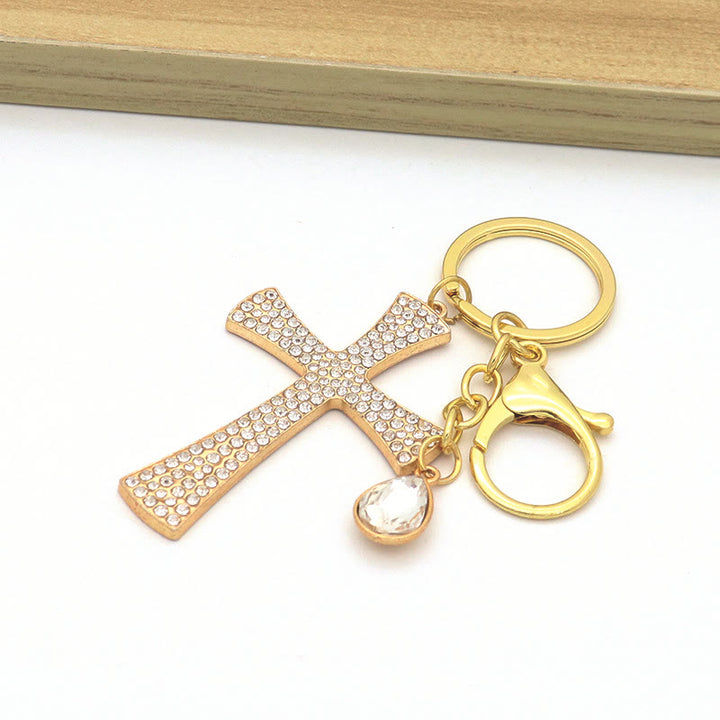 Christianartworkshop Minimalist Shimmering Cross Keychain: Subtle Sacred Charm, a Modern Faith Essential - Golden - image 0