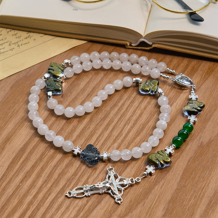 Christianartworkshop Sacred Heart Blessings with Rabbit Charms and White-Green Beads Animal Rosary - image 4