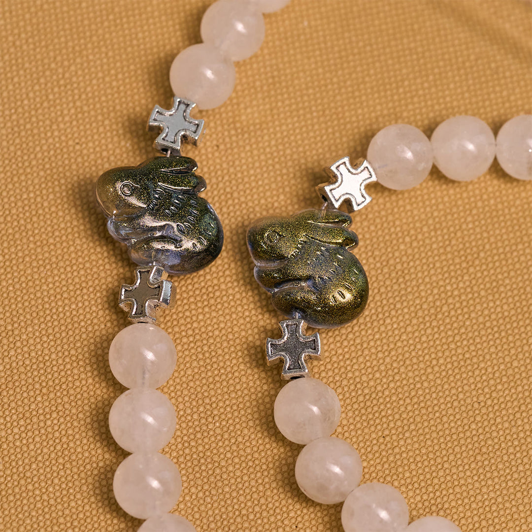 Christianartworkshop Sacred Heart Blessings with Rabbit Charms and White-Green Beads Animal Rosary - image 6