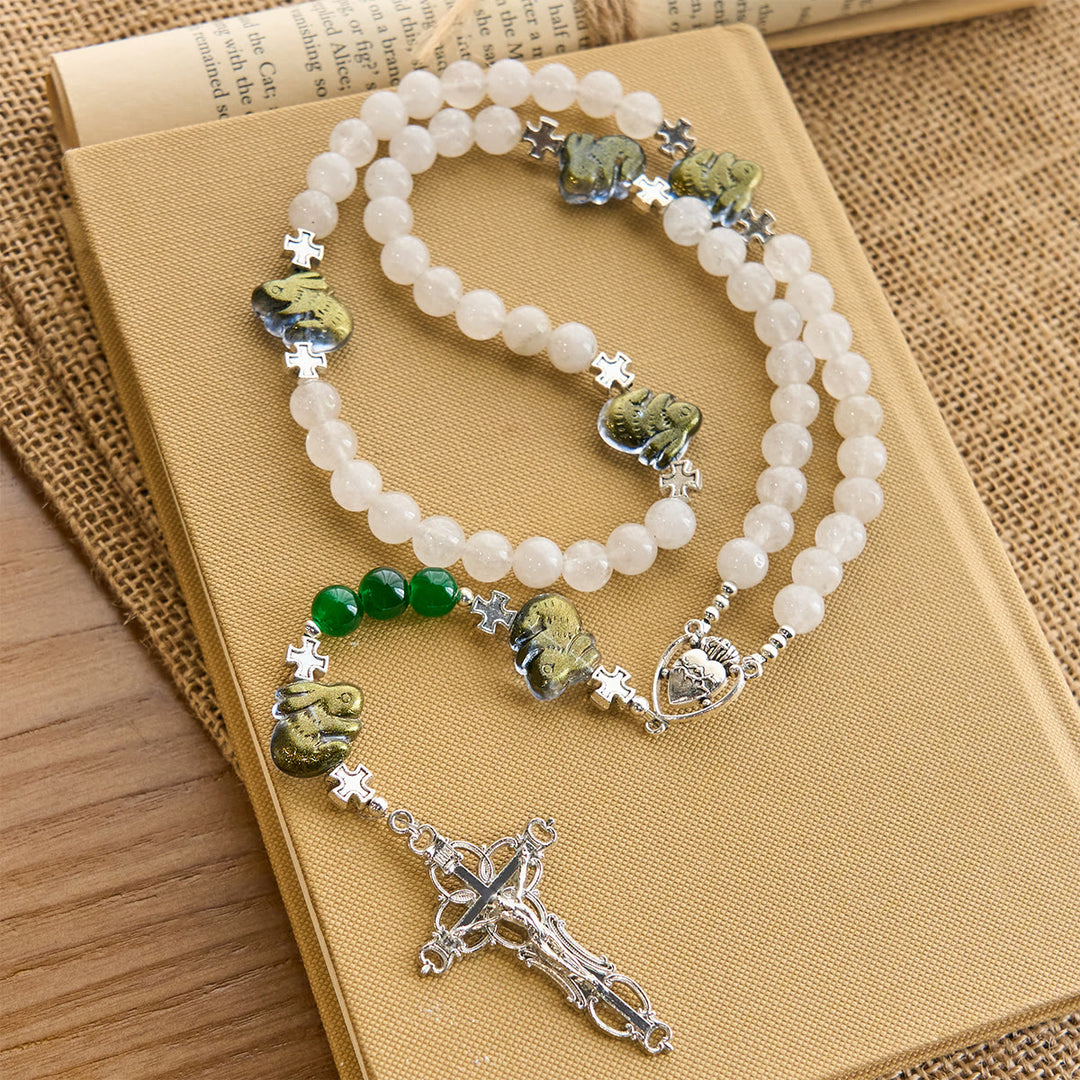 Christianartworkshop Sacred Heart Blessings with Rabbit Charms and White-Green Beads Animal Rosary - Dolphin Rosary - image 0