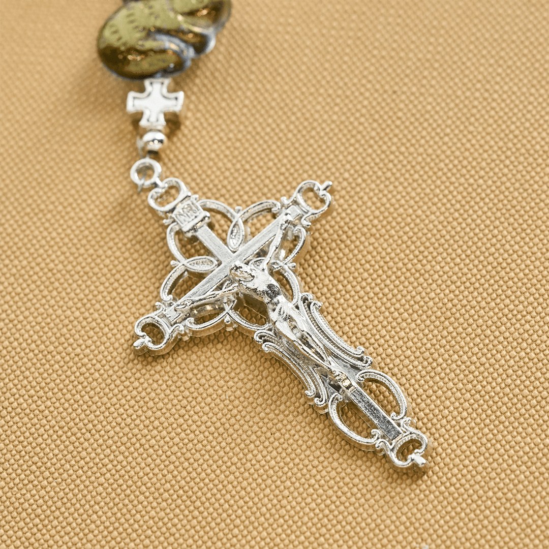 Christianartworkshop Sacred Heart Blessings with Rabbit Charms and White-Green Beads Animal Rosary - image 8