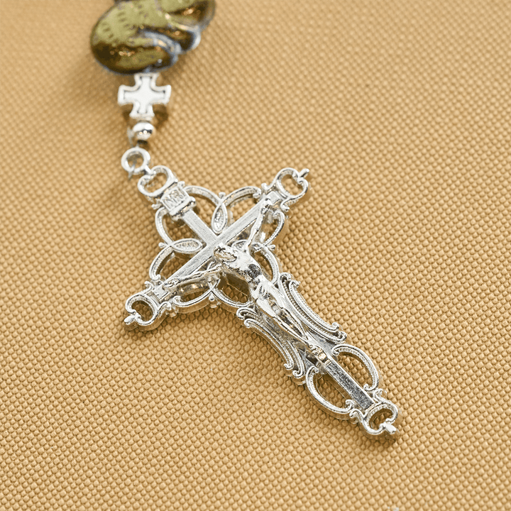 Christianartworkshop Sacred Heart Blessings with Rabbit Charms and White-Green Beads Animal Rosary - image 8