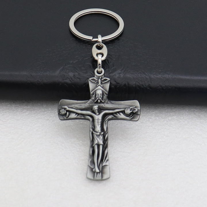 Christianartworkshop Antique Crucifix Keychain with Detailed Craftsmanship: Rare Emblem of Faith for Devout Hearts - Grey - image 2