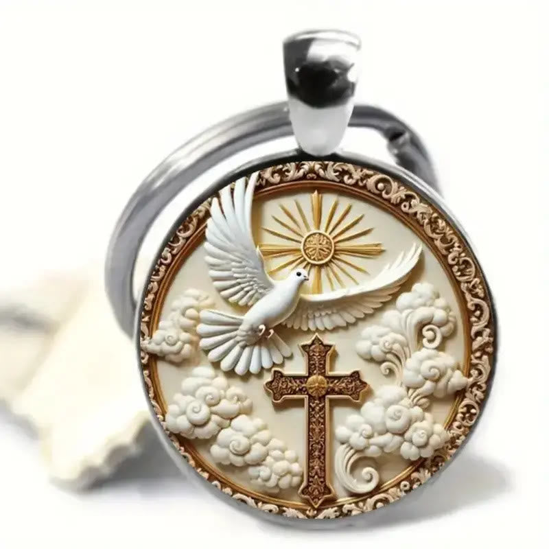 Christianartworkshop Minimalist Silver - Toned Dove Cross Keychain: Subtle Reminder of Divine Love - image 2