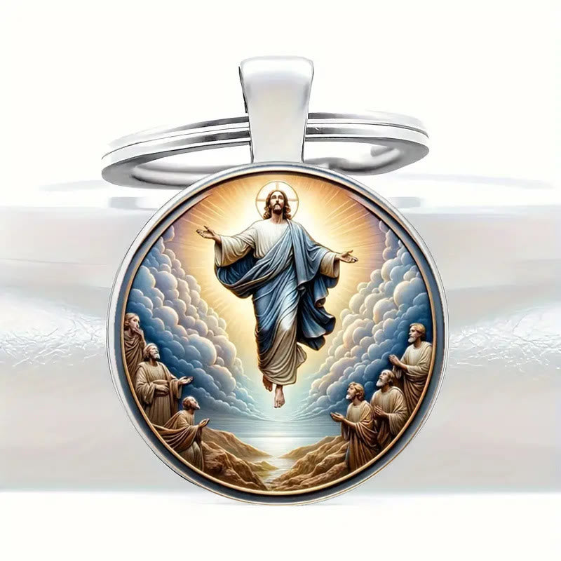 Christianartworkshop Classic Round Glass Keychain Of Divine Ascension: Timeless Symbol Of Faith's Uplifting Power - image 0