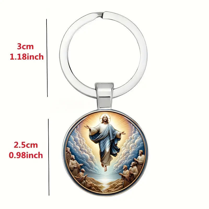 Christianartworkshop Classic Round Glass Keychain Of Divine Ascension: Timeless Symbol Of Faith's Uplifting Power - image 1