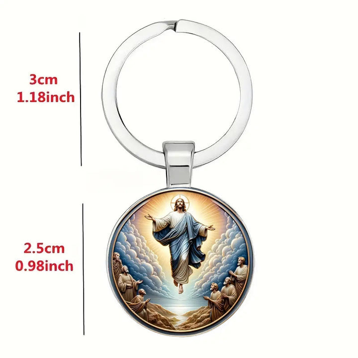 Christianartworkshop Classic Round Glass Keychain Of Divine Ascension: Timeless Symbol Of Faith's Uplifting Power - image 1