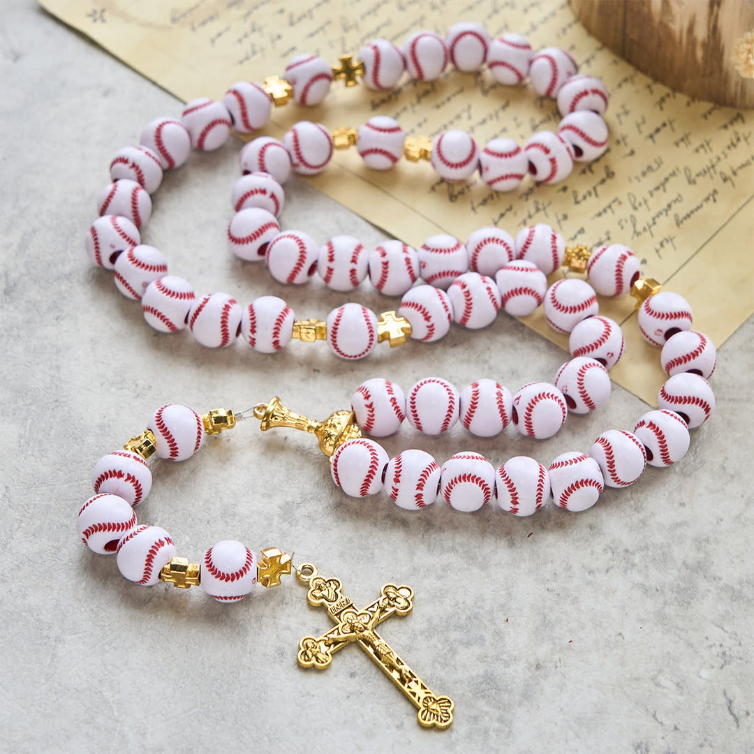 Christianartworkshop Blessed Miniature Baseball Beads Rosary with Golden Holy Chalice & Crucifix: Merge Faith and Sport - image 3
