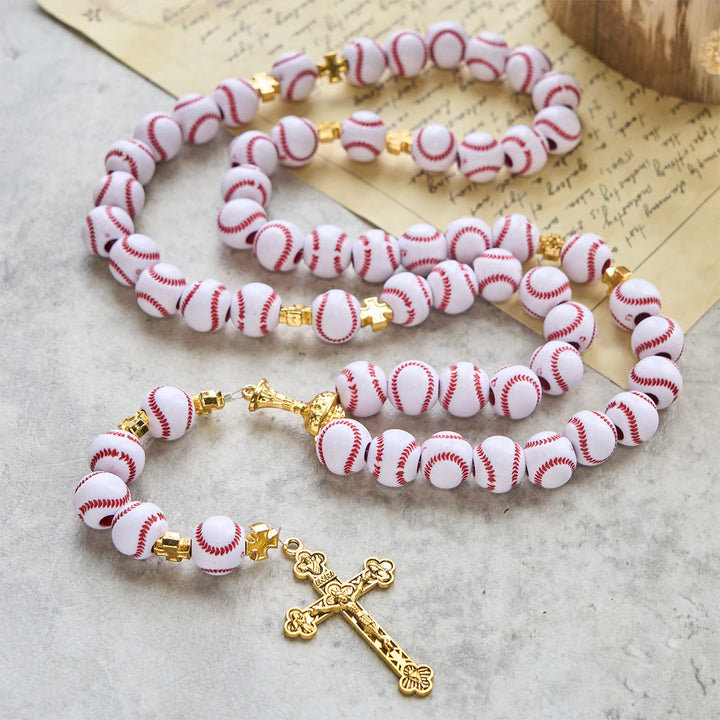 Christianartworkshop Blessed Miniature Baseball Beads Rosary with Golden Holy Chalice & Crucifix: Merge Faith and Sport - image 3